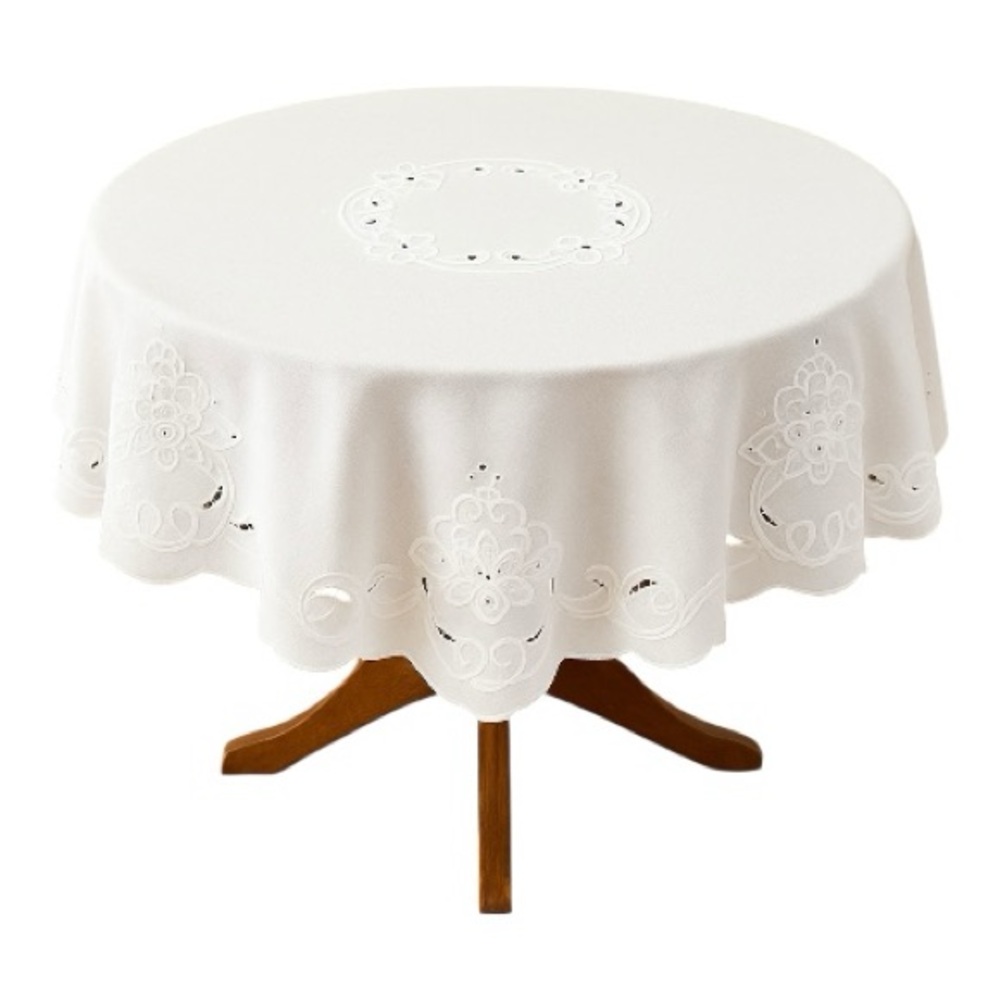 Elegant White Embroidered Tablecloth